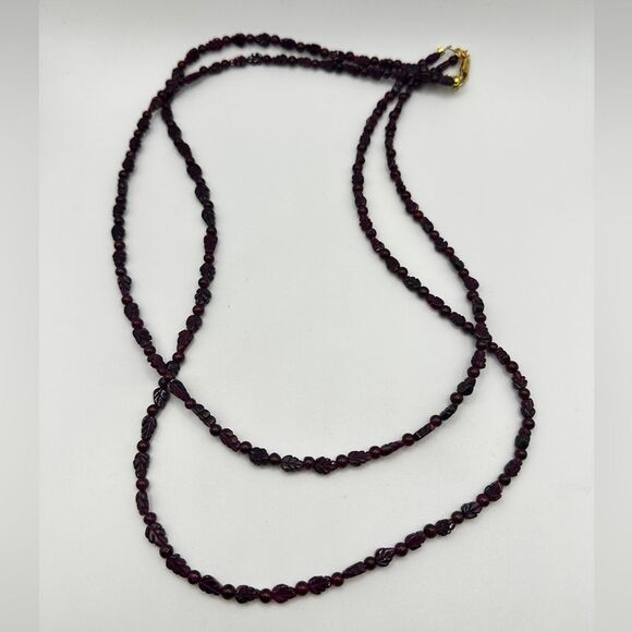 22" double strands, ALL garnet beaded necklace with gold over 925 clasp! - Picture 1 of 14